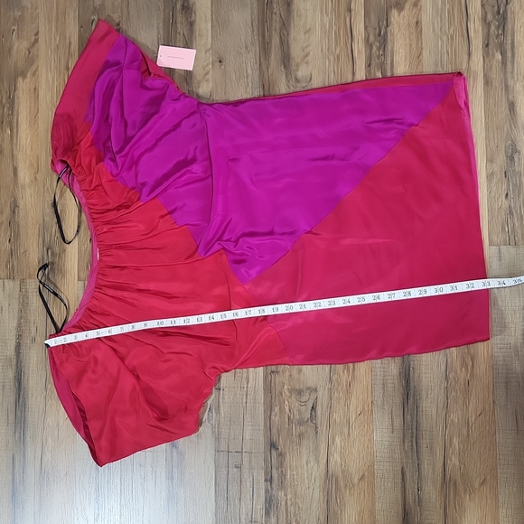 PHOEBE COUTURE 100% Silk Hot Pink & Purple Colorblock Shift Dress - Picture 11 of 14